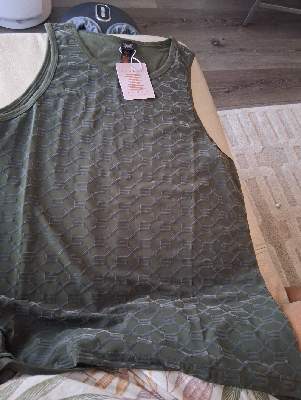 Savage X Fenty Olive Green Textured Mesh Tank